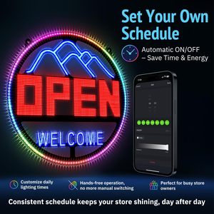 <b>LED</b> Open <b>Sign</b> 16x16 Round Ultra Bright With Timer App Remote Control Welcome Display For Bar Office Promotion - Product Image 5
