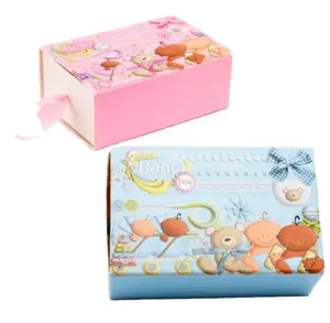 Новый дизайн, розовые синие коробки для шоколада для вечеринки в честь будущей матери мальчика и девочки, коробки для подарков с медведем