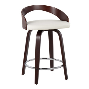 Modern Solid Wood Frame Bar <b>Stool</b> with Swivel and White Faux Leather Seat for Kitchen & Restaurant Commercial Use Set of 2 - Product Image 3