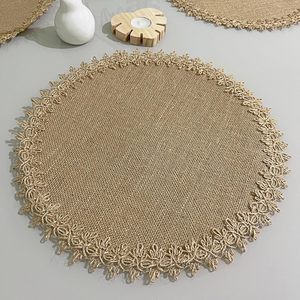 Wholesale Jute Natural Braided <strong>Placemats</strong> Custom <strong>Placemats</strong> Round Jute <strong>Placemat</strong> With Lace <strong>for</strong> <strong>Table</strong> Decoration - Product Image 1