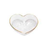 Amour coeur forme Dessert gâteau Snack Charge assiette verre vaisselle cuisine verre fruits salade bol avec bord doré