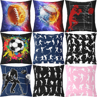 Housse de coussin moderne et artistique, taie d'oreiller en lin pour les amateurs de ballon de sport, football, basketball, rugby, adaptée à la décoration de la maison
