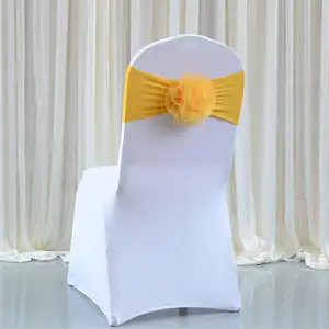 Ceintures de chaise de fleur d'or avec des bandes de Spandex décoration d'hôtel d'événement de fête d'anniversaire de banquet de mariage