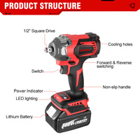 ONEVAN Kunci Impack Elektrik Tanpa Kabel Berkualitas Tinggi 1/2" Perkakas Listrik DIY 18V Baterai 1200N.M Torsi Maksimum