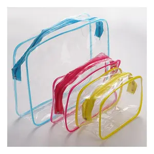 Toptan temizle fermuar su geçirmez plastik PVC kılıf çanta seyahat özel baskılı logo ile şeffaf makyaj kozmetik çantası