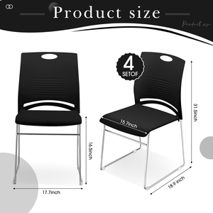 Chaises d'invités en plastique noires avec base en métal pour salle de conférence, bureau, réception - Product Image 3