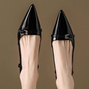 Nouvelles sandales d'été françaises à bout pointu en PU à talon bas pour femmes, escarpins rétro à talon fin et bride arrière, sandales à talon haut - Product Image 3