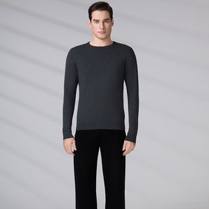 Pull-over de marque de créateur en gros, pull en maille gris à col rond pour homme, 100 % coton, collection automne-hiver - Product Image 4