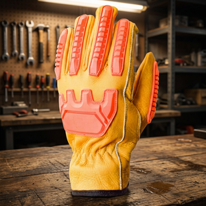 Gants de sécurité en cuir anti-choc avec doigts texturés en micro-diamants orange en relief, antidérapants, à manchette droite - Product Image 5