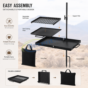 Parrilla de Acero Plegable Portátil de Alta Resistencia para Exteriores con Altura Ajustable y Malla Metálica para Barbacoa - Product Image 3