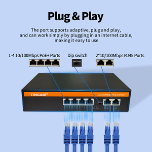 TiNCAM CKD/SKD 250m Distancia 4 puertos PoE Switch CCTV Red no administrada/administrada Ethernet PoE Switch 48V para cámara IP <span class=keywords><strong>Tplink</strong></span> - Product Image 2