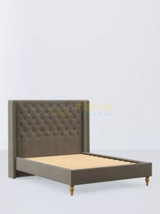 Lit plateforme capitonné Chesterton Wingback avec tête de lit haute à boutons losanges et pieds en bois tourné, finition velours gris - Product Image 2