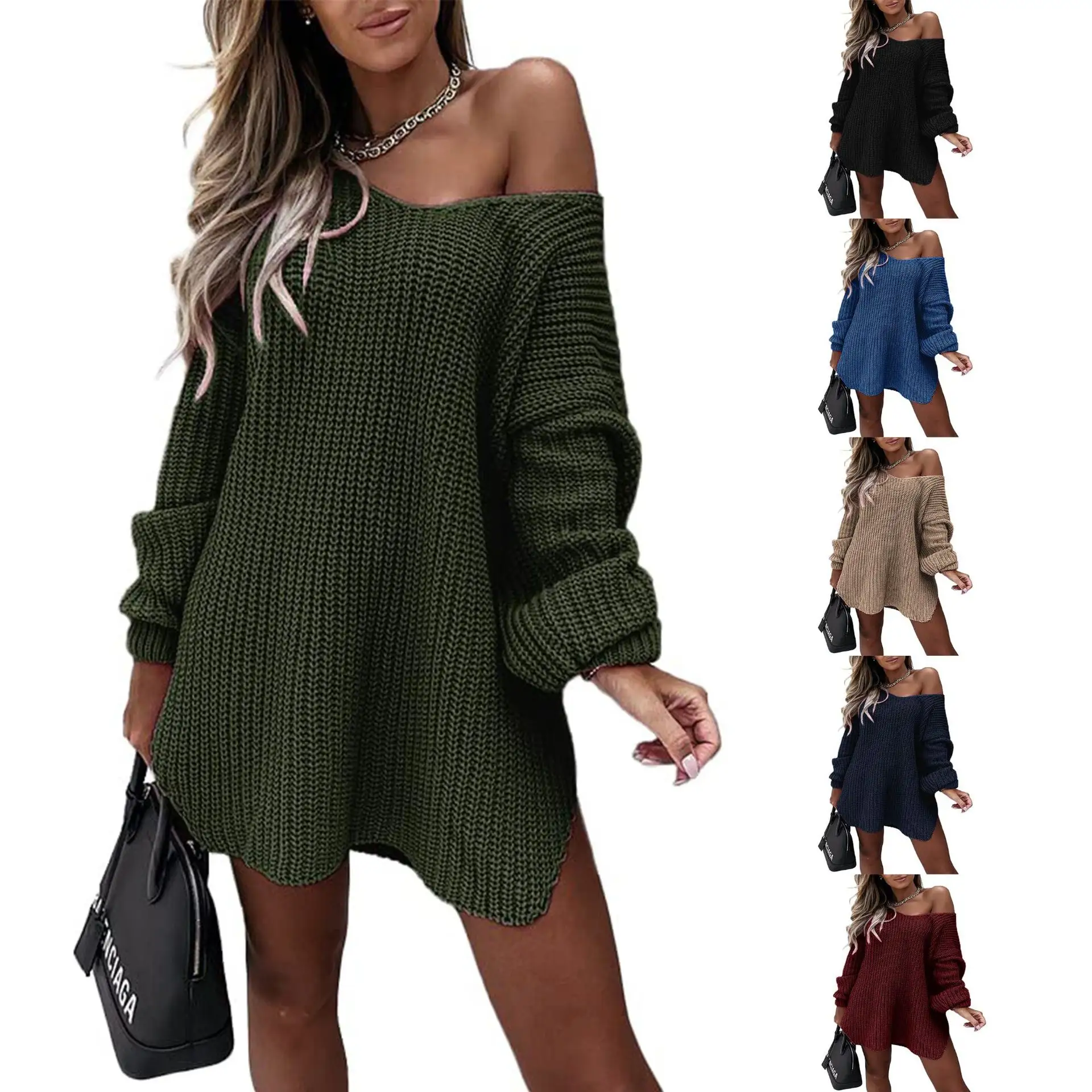 Wholesale Fashion Solid Color Loose Top Women Autumn and Winter New Design Knitted V-neck Sweater For Ladies