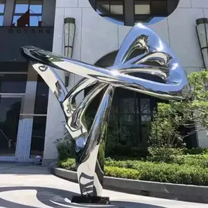 Современная уличная Ландшафтная металлическая зеркальная полированная абстрактная статуя из нержавеющей стали