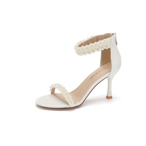 Zapatos de Tacón Alto con Punta Abierta, Correa en el Tobillo, Adorno de Perlas, Tacón de Aguja, Forro de Satén, Color Sólido, Tendencia de Moda, Zapatos de Mujer - Product Image 5