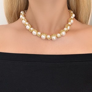 Collar de Perlas de Imitación Estilo Europeo Americano Tiyo, Cadena Trenzada Chapada en Oro de 14K, Geométrico, Moderno, para Uso Diario de Mujeres - Product Image 1