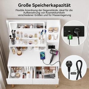 Tocador de Maquillaje Moderno SENYU Blanco con Espejo LED Iluminado y Estación de Carga, Diseño Escandinavo para Dormitorio - Product Image 6