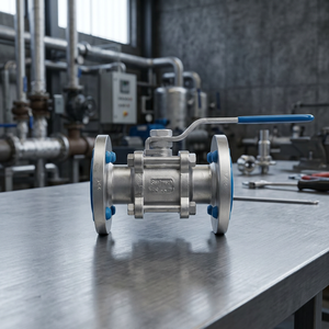 Vanne à boisseau sphérique à levier en acier inoxydable CF8M à trois pièces à brides, passage plein, classe 300 ANSI, pour l'industrie chimique et pétrolière - Product Image 1