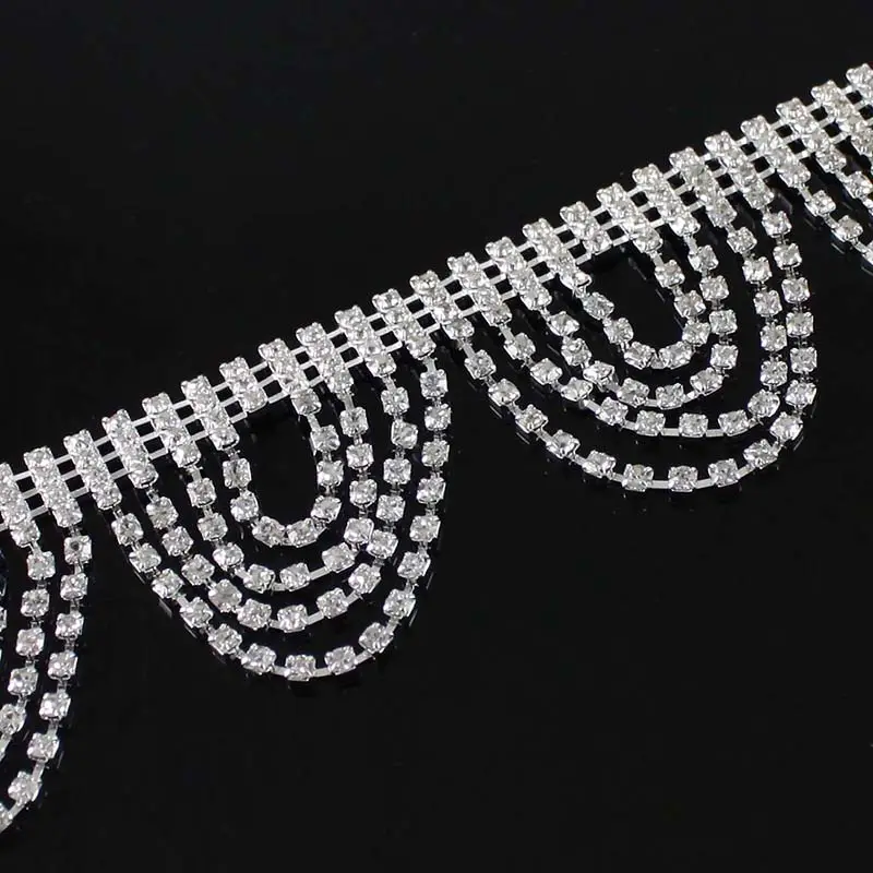 फ्रिंज लटकन स्फटिक Diamante क्रिस्टल ट्रिम सीना पर श्रृंखला पिपली आकृति के लिए शादी की पोशाक