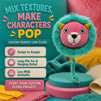 Porte-clés en peluche lion personnalisé OEM/ODM avec crinière turquoise et visage rose