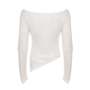 เสื้อยืดแขนยาวผู้หญิงทรงพื้นฐาน ชายเสื้อไม่สมมาตร ดีไซน์ผ้าจับจีบช่วงเอว สไตล์มินิมอล สีพื้น เรียบหรู ช่วยพรางหุ่น ผ้าถัก เป็นมิตรต่อสิ่งแวดล้อม - Product Image 5