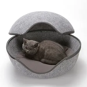 Прямая Продажа с завода на заказ, низкий минимальный объем, роскошная Высококачественная дешевая кошачья фетровая спальная кровать в форме яйца, домик для домашних кошек