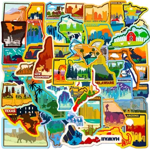 50Pcs Cartoon US State Kontinent Karte Graffiti Aufkleber für Auto Flasche Wand dekoration Vinyl California Texas Aufkleber