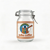 Pot à café en verre de 350 ml avec couvercle à clip hermétique, boîte hermétique pour grains de café, café lyophilisé, impression UV
