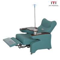 Canapé d'infusion en cuir PU anti-corrosion pour mobilier hospitalier avec poteau IV télescopique et porte-gobelet circulaire