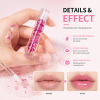Huile à lèvres hydratante à pétales de fleurs RTS 5ml, brillance transparente changeante de couleur, 10 styles, faible MOQ 2 pièces, vente en gros, logo personnalisé