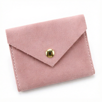 Pochette à bijoux de luxe en suède style enveloppe avec fermoir doré, petit sac de rangement en microfibre pour bagues et boucles d'oreilles, emballage en gros