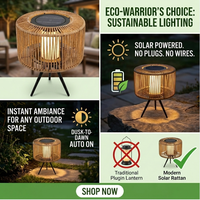 Lámparas Solares de Mesa de Ratán Hechas a Mano, Lámpara Solar Artística de Ratán LED, Luz Ambiental, Lámpara Solar de Mesa Tejida de Ratán Sintético PE con Batería