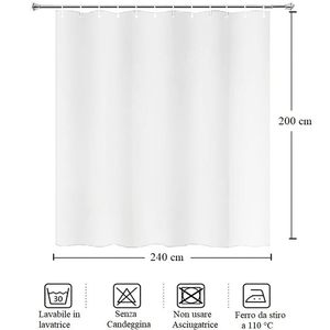 ม่านอาบน้ำ สีขาว 240x200 ซม. กันน้ำ กันเชื้อรา พร้อมห่วง 16 วง - Product Image 3