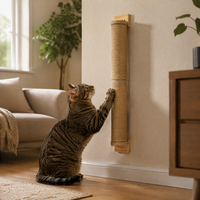 Griffoir mural moderne/classique en bois massif et sisal naturel pour chats d'intérieur, protection des meubles, 80 cm, carton