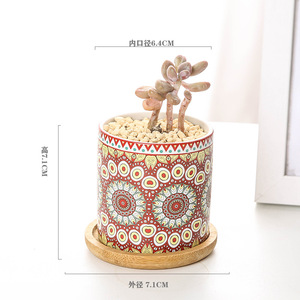 Ensemble de pots à plantes succulentes avec motif mandala personnalisé JM, plateau de drainage <span class=keywords><strong>en</strong></span> <span class=keywords><strong>bambou</strong></span>, décoration de jardin et de maison, pots <span class=keywords><strong>en</strong></span> céramique, pots à fleurs - Product Image 5