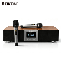 Sistem Karaoke Rumah OKON E18 5 Unit Speaker Driver dengan Mikrofon Nirkabel Ganda Terintegrasi Speaker Kayu untuk Pesta Rumah KTV