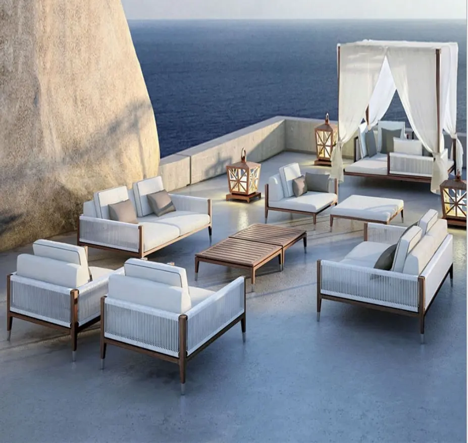 Luxus outdoor möbel teak volle <span class=keywords><strong>set</strong></span> passende mit L form U form modulare sofa ,daybed mit baldachin anpassen gleichen design