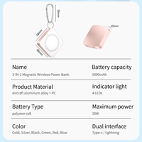 Nouvelle batterie externe magnétique mini porte-clés 3 en 1 5000 mAh 2024 avec charge rapide 20W Micro USB pour iPhone/Android/iWatch