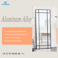 Large Standing Framed Window Pane Metal Mirror Full-Length Modern Style for Decorative Usage Standing Floor Mirror