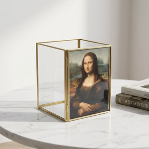 Latest Brass and <b>Glass</b> Hurricane Candle Holder with Frame In-front for Photo Pressed Flowers Christmas Handmade - Product Image 4