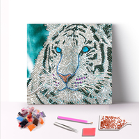 Peinture Diamant 5D DIY en Gros, Motif Mosaïque Forme Spéciale, Strass à Percer Partiellement, Tigre pour Enfants