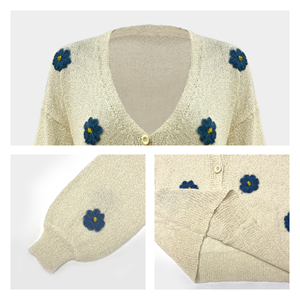 Cárdigan de punto bordado de fabricante de prendas de punto personalizadas cárdigan de algodón <span class=keywords><strong>con</strong></span> patrón de <span class=keywords><strong>pistilo</strong></span> de manga larga suéter de punto para mujer - Product Image 6