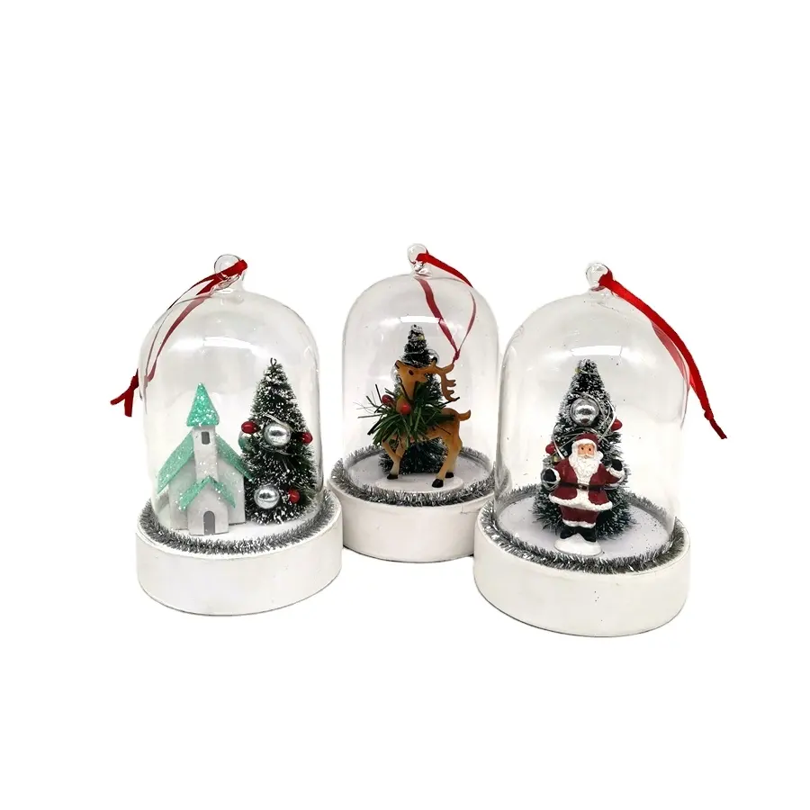 2021 NOVO! Natal Decorativo 15 centímetros conjunto 3 marido + árvore de Natal + casa verde + veados redoma de vidro da lâmpada
