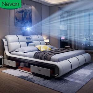 Bộ giường ngủ khách sạn hiện đại cao cấp, thiết kế mới nhất, đa chức năng, kích thước <span class=keywords><strong>King</strong></span> size, giường đôi màu trắng giả da đang giảm giá - Product Image 1