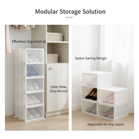 Boîte à chaussures empilable en plastique transparent avec porte magnétique sur le devant |   Boîte de rangement modulaire en PP durable pour baskets et talons