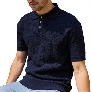 Polo de Punto de Manga Corta para Hombre, Color Sólido, Diseño Casual con Botones, Corte Regular, Negro, Blanco, Azul - Product Image 2