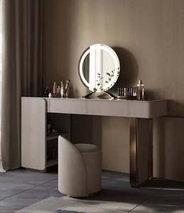 Minimalist Customized Teak Wood <b>Dresser</b> with Panel Design Lighted Mirror-Bedroom Furniture for Dressing Table & <b>Makeup</b> Vanities - Product Image 6