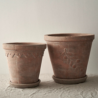 Pots en terre cuite rustiques d'intérieur et d'extérieur avec logo personnalisé pots de fleurs panter en céramique mate pour décoration de jardin vintage