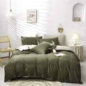 Conjunto de cama de microfibra de poliéster 4 peças de seda de bambu edredom luxuoso verde oliva para menina