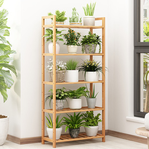 Bamboo Floor Standing <b>Plant</b> Shelf 5 Tier Wood <b>Frame</b> Living Room Storage Rack Minimalist Design - Product Image 2